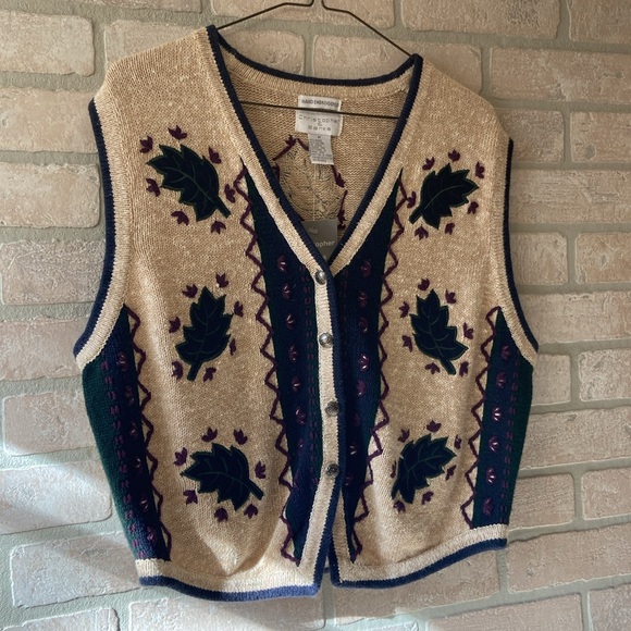 Hand Embroidered Fall Leaf Christopher & Banks Sweater Vest - Picture 8 of 15